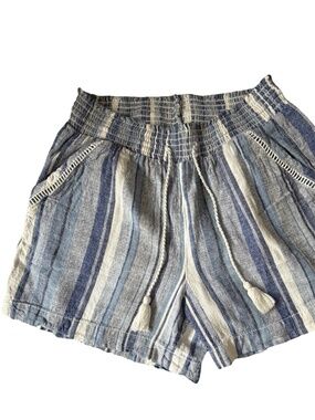 Briggs Womens Blue/White Linen Blend Coastal Summer Beach Shorts-Sz-M